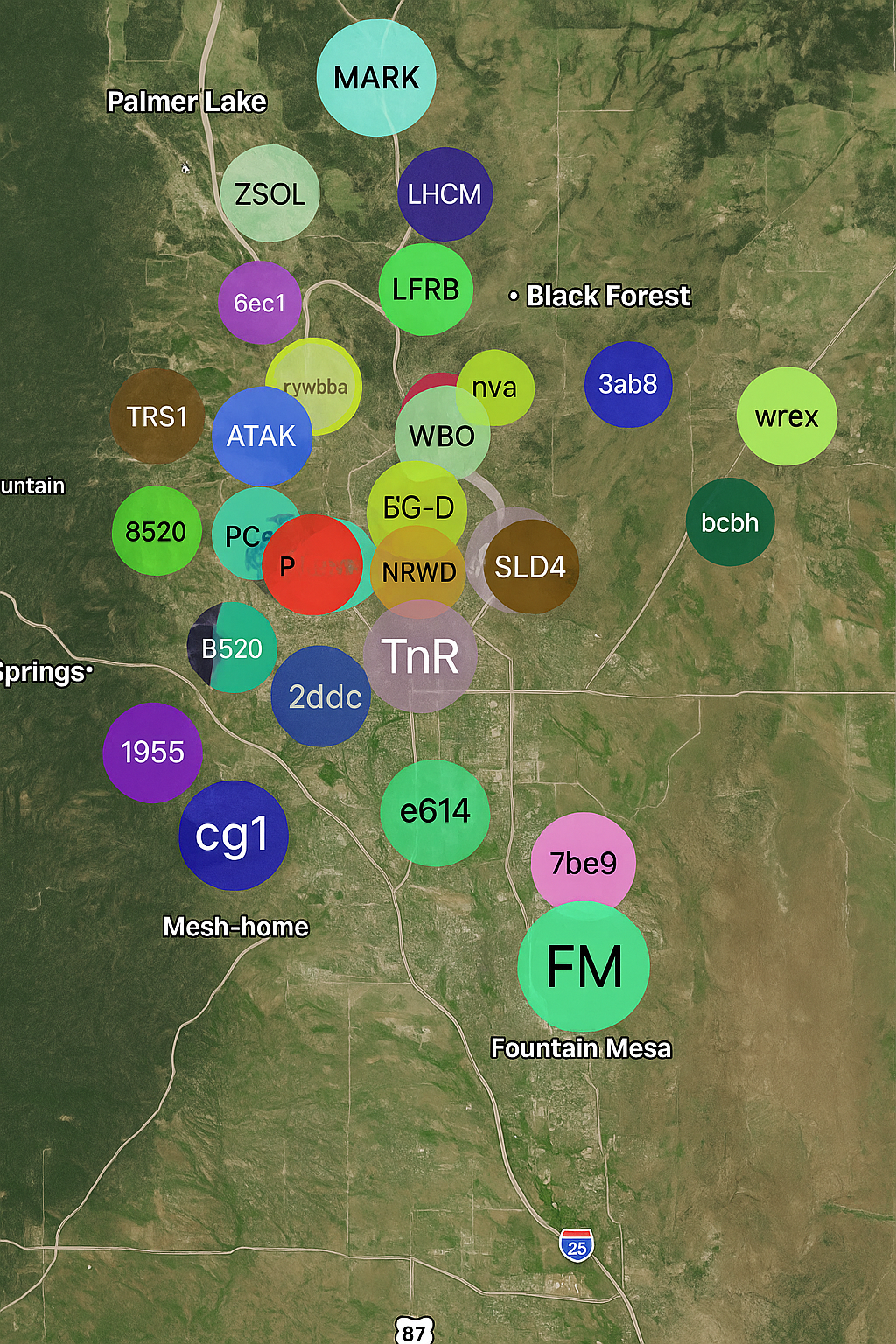 Meshtastic mesh map of Colorado Springs
